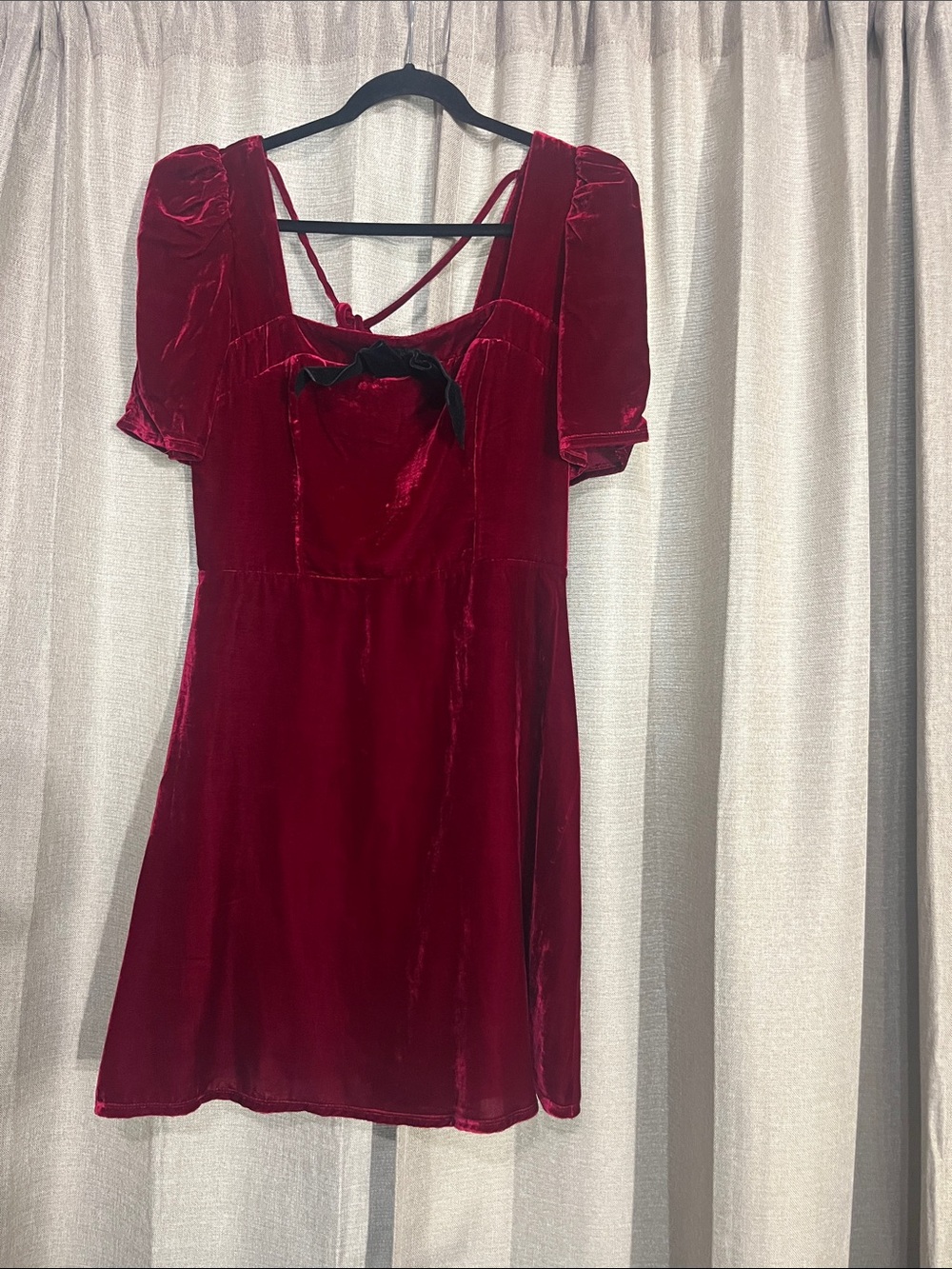 Wayf Deep Red Velvet Mini Dress with Bow Detail